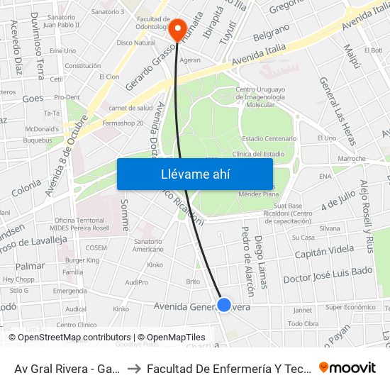 Av Gral Rivera - Gabriel A Pereira to Facultad De Enfermería Y Tecnologías De La Salud map