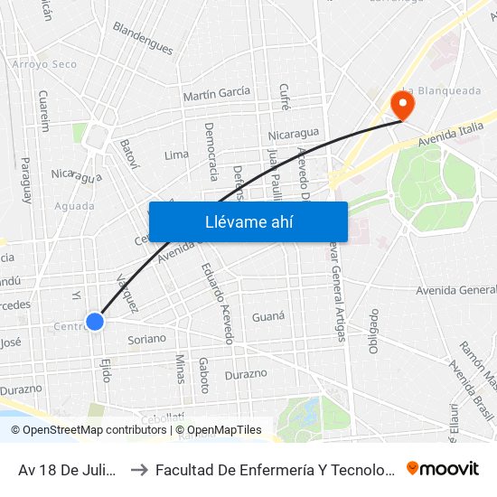 Av 18 De Julio Y Ejido to Facultad De Enfermería Y Tecnologías De La Salud map