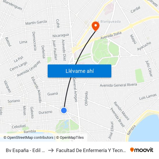 Bv España - Edil Hugo Prato to Facultad De Enfermería Y Tecnologías De La Salud map