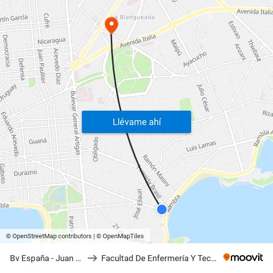 Bv España - Juan Benito Blanco to Facultad De Enfermería Y Tecnologías De La Salud map