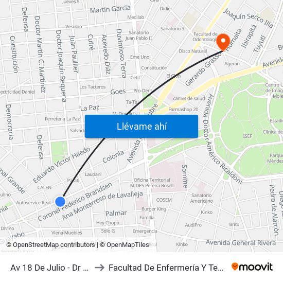 Av 18 De Julio - Dr Pablo De Maria to Facultad De Enfermería Y Tecnologías De La Salud map