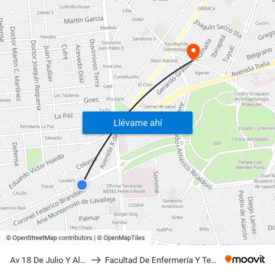 Av 18 De Julio Y Alejandro Beisso to Facultad De Enfermería Y Tecnologías De La Salud map