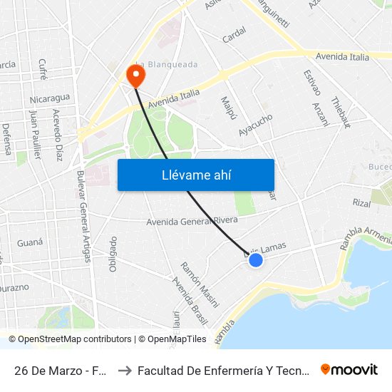 26 De Marzo - Felix Buxareo to Facultad De Enfermería Y Tecnologías De La Salud map