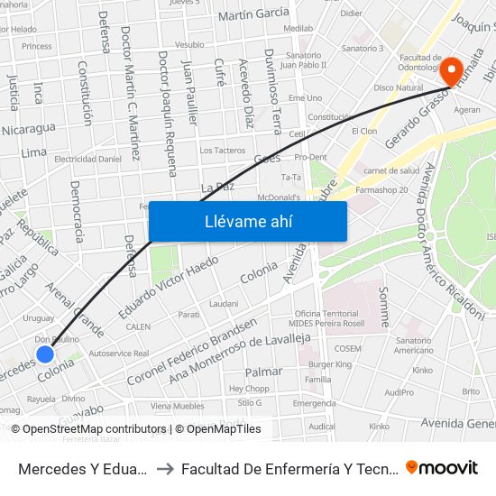 Mercedes Y Eduardo Acevedo to Facultad De Enfermería Y Tecnologías De La Salud map