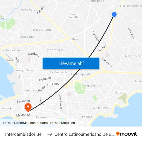 Intercambiador Belloni Andén 4 to Centro Latinoamericano De Economía Humana map