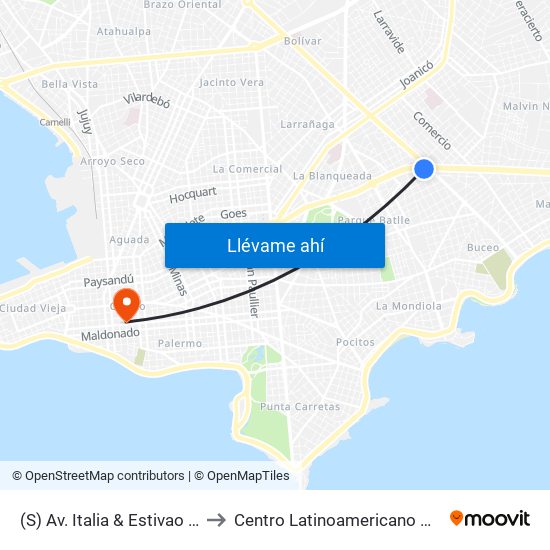 (S) Av. Italia & Estivao (Batlle Y Ordóñez) to Centro Latinoamericano De Economía Humana map