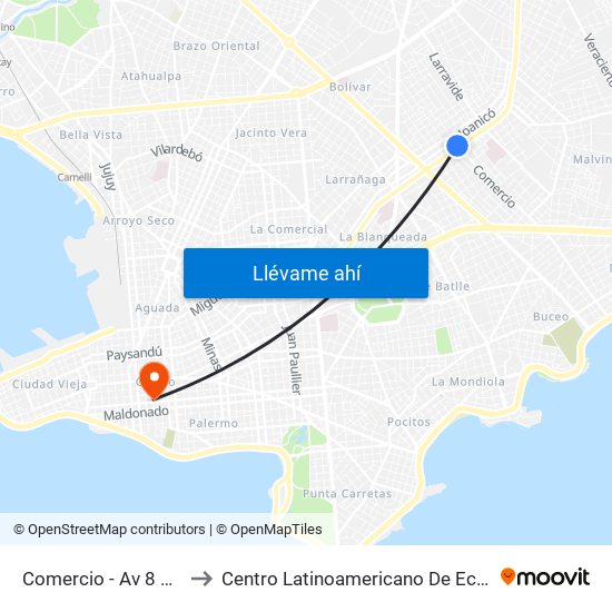 Comercio - Av 8 De Octubre to Centro Latinoamericano De Economía Humana map