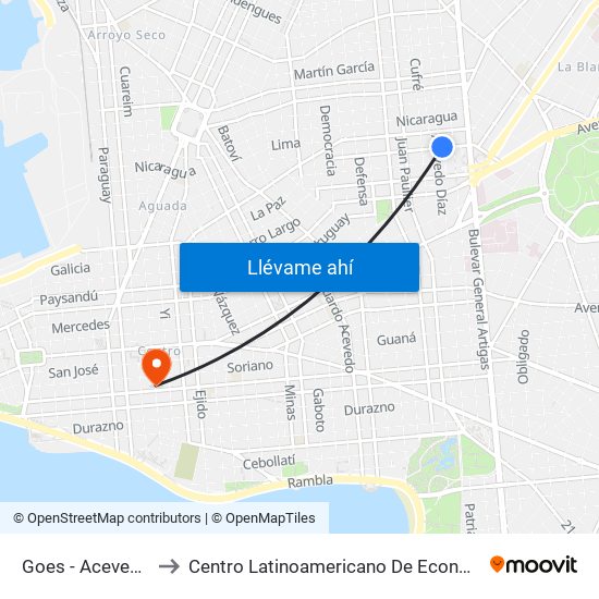 Goes - Acevedo Diaz to Centro Latinoamericano De Economía Humana map