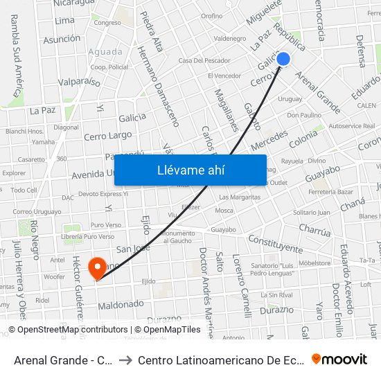 Arenal Grande - Cerro Largo to Centro Latinoamericano De Economía Humana map