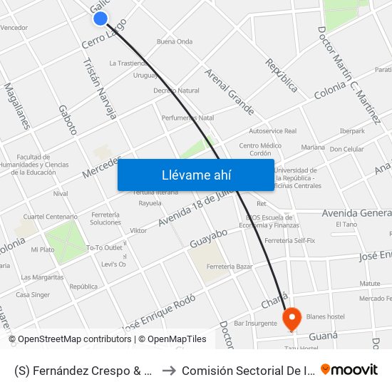 (S) Fernández Crespo & Cerrol Largo (Provisoria) to Comisión Sectorial De Investigación Científica map