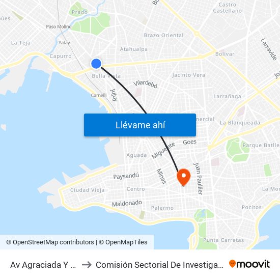 Av Agraciada Y Larrobla to Comisión Sectorial De Investigación Científica map