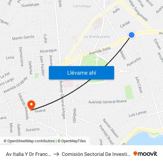 Av Italia Y Dr Francisco Simon to Comisión Sectorial De Investigación Científica map