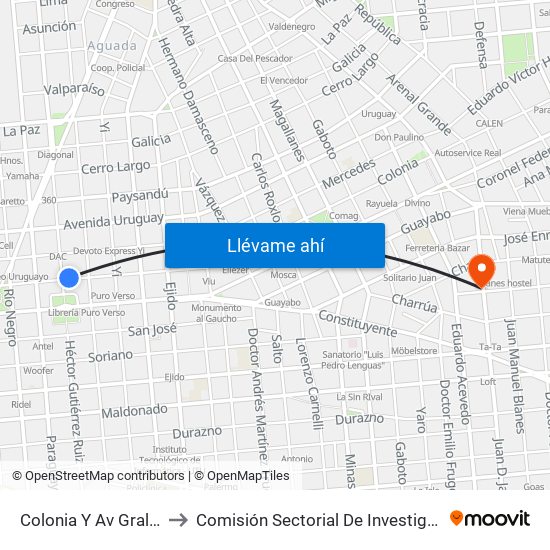 Colonia Y Av Gral Rondeau to Comisión Sectorial De Investigación Científica map