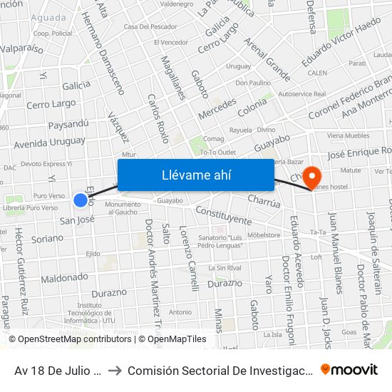 Av 18 De Julio Y Ejido to Comisión Sectorial De Investigación Científica map