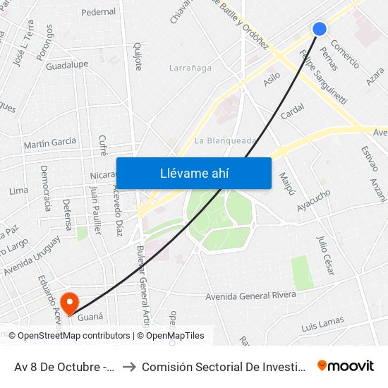 Av 8 De Octubre - Comercio to Comisión Sectorial De Investigación Científica map