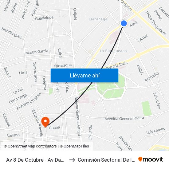 Av 8 De Octubre - Av Damaso Antonio Larrañaga to Comisión Sectorial De Investigación Científica map