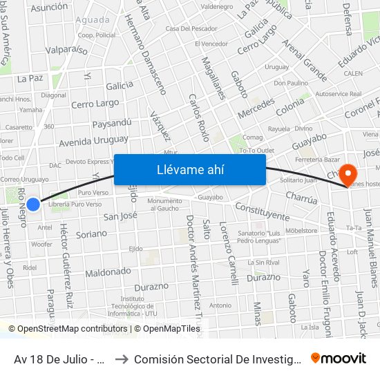 Av 18 De Julio - Rio Negro to Comisión Sectorial De Investigación Científica map