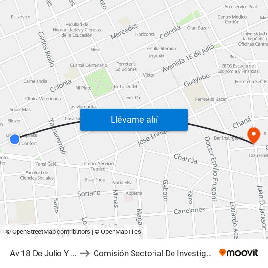 Av 18 De Julio Y Vazquez to Comisión Sectorial De Investigación Científica map