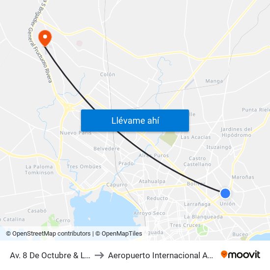 Av. 8 De Octubre & Larravide to Aeropuerto Internacional Angel Adami map