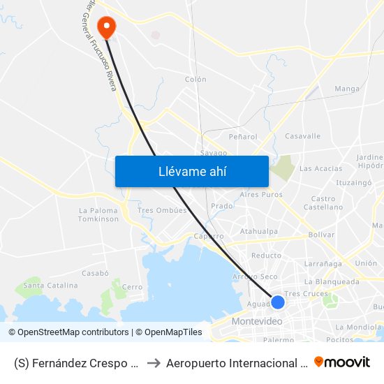 (S) Fernández Crespo & Miguelete to Aeropuerto Internacional Angel Adami map