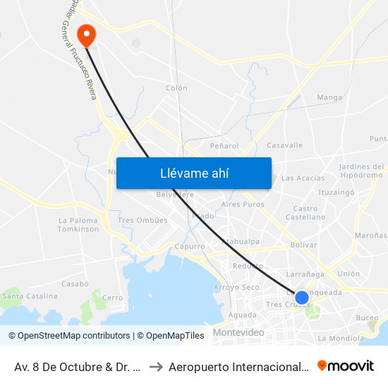 Av. 8 De Octubre & Dr. Manuel Albo to Aeropuerto Internacional Angel Adami map