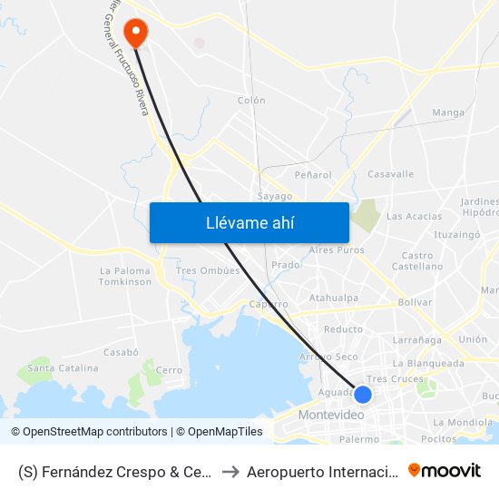 (S) Fernández Crespo & Cerrol Largo (Provisoria) to Aeropuerto Internacional Angel Adami map