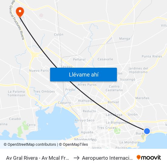 Av Gral Rivera - Av Mcal Francisco Solano Lopez to Aeropuerto Internacional Angel Adami map