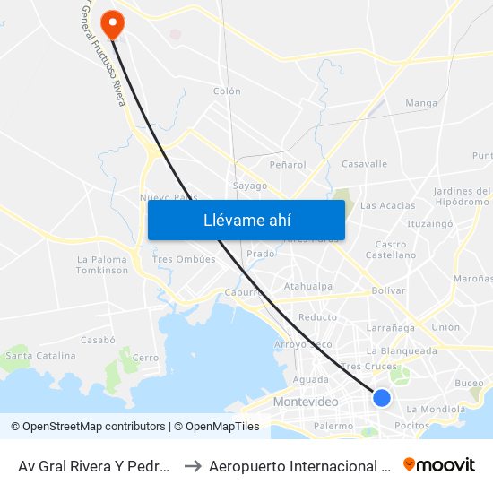 Av Gral Rivera Y Pedro Campbell to Aeropuerto Internacional Angel Adami map