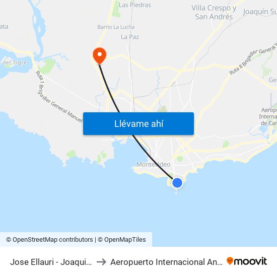 Jose Ellauri - Joaquin Nuñez to Aeropuerto Internacional Angel Adami map