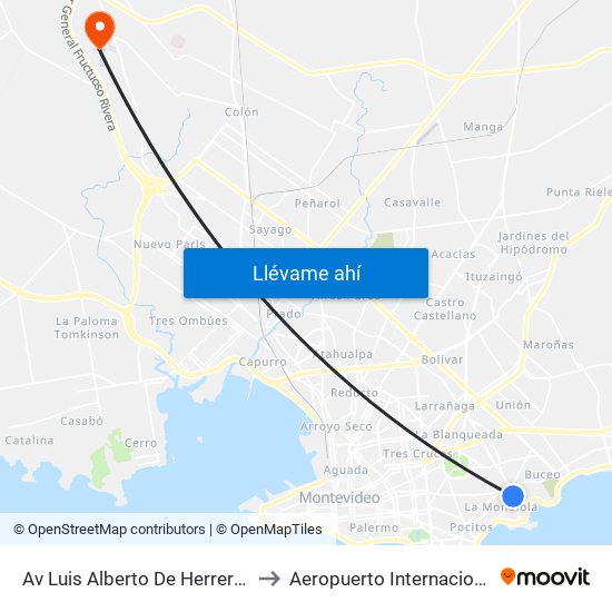 Av Luis Alberto De Herrera Y Placido Ellauri to Aeropuerto Internacional Angel Adami map