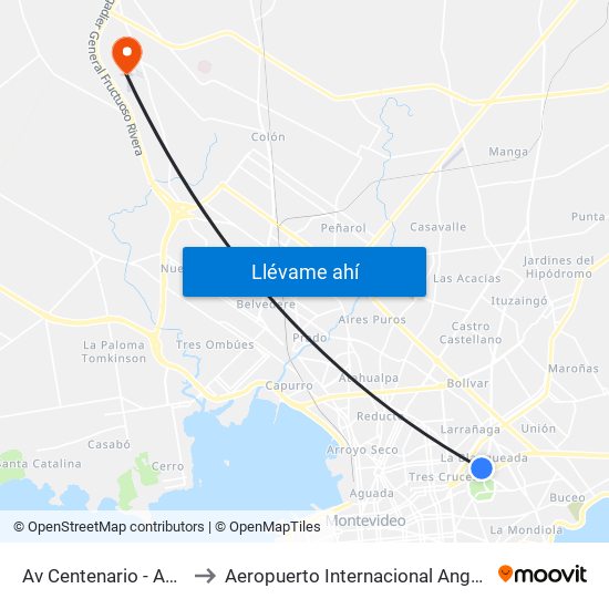 Av Centenario - Av Italia to Aeropuerto Internacional Angel Adami map