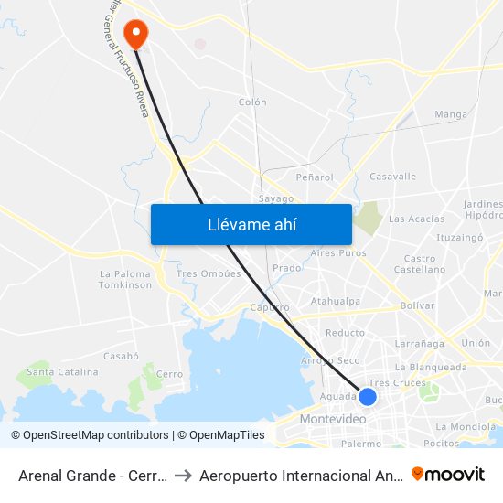 Arenal Grande - Cerro Largo to Aeropuerto Internacional Angel Adami map
