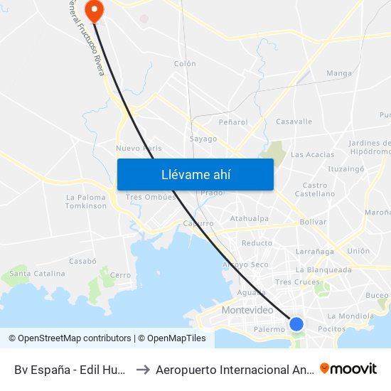 Bv España - Edil Hugo Prato to Aeropuerto Internacional Angel Adami map