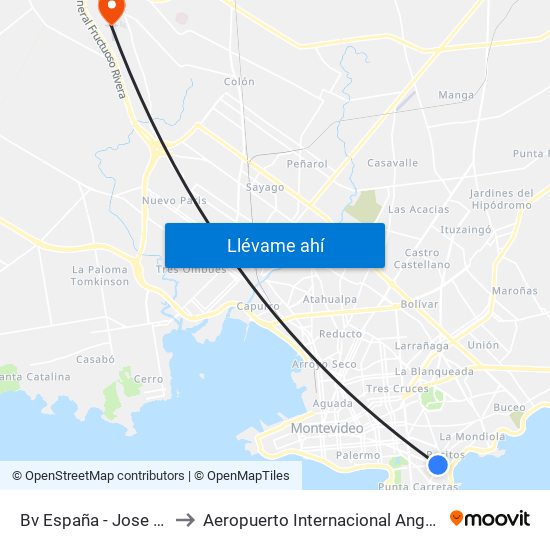 Bv España - Jose Ellauri to Aeropuerto Internacional Angel Adami map