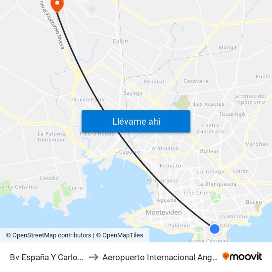 Bv España Y Carlos Berg to Aeropuerto Internacional Angel Adami map