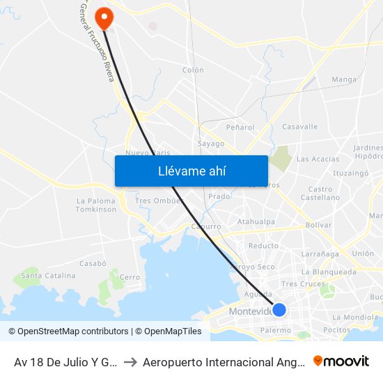 Av 18 De Julio Y Gaboto to Aeropuerto Internacional Angel Adami map