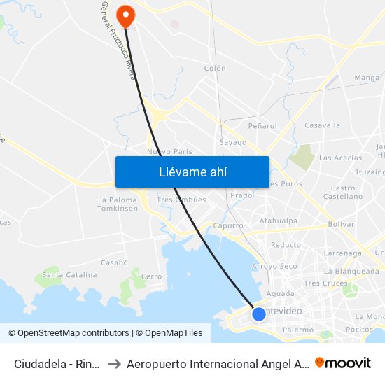 Ciudadela - Rincon to Aeropuerto Internacional Angel Adami map