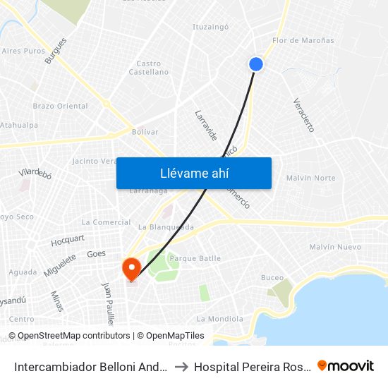 Intercambiador Belloni Andén 4 to Hospital Pereira Rossell map