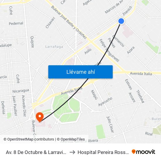 Av. 8 De Octubre & Larravide to Hospital Pereira Rossell map