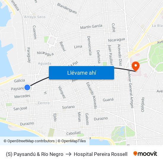 (S) Paysandú & Río Negro to Hospital Pereira Rossell map