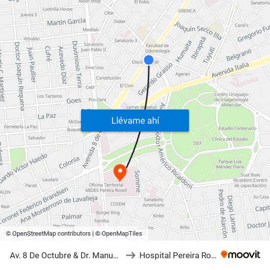 Av. 8 De Octubre & Dr. Manuel Albo to Hospital Pereira Rossell map