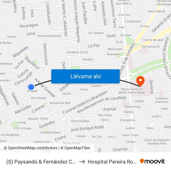 (S) Paysandú & Fernández Crespo to Hospital Pereira Rossell map
