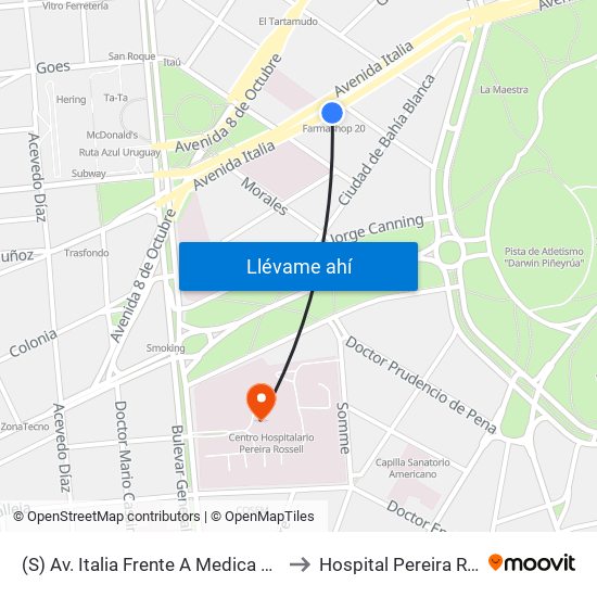 (S) Av. Italia Frente A Medica Uruguaya to Hospital Pereira Rossell map