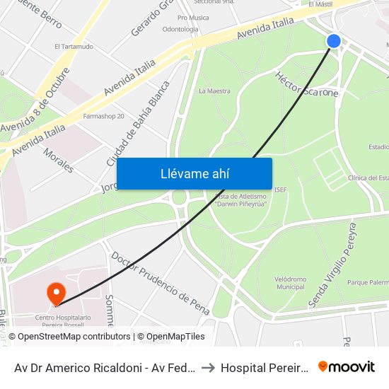 Av Dr Americo Ricaldoni - Av Federico R Vidiella to Hospital Pereira Rossell map