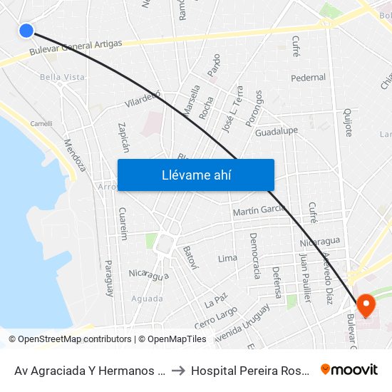 Av Agraciada Y Hermanos Gil to Hospital Pereira Rossell map