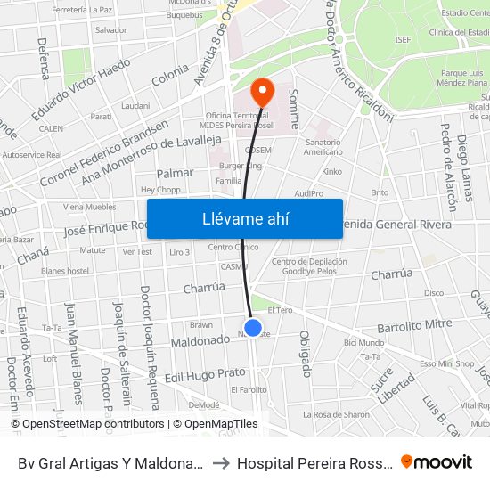 Bv Gral Artigas Y Maldonado to Hospital Pereira Rossell map