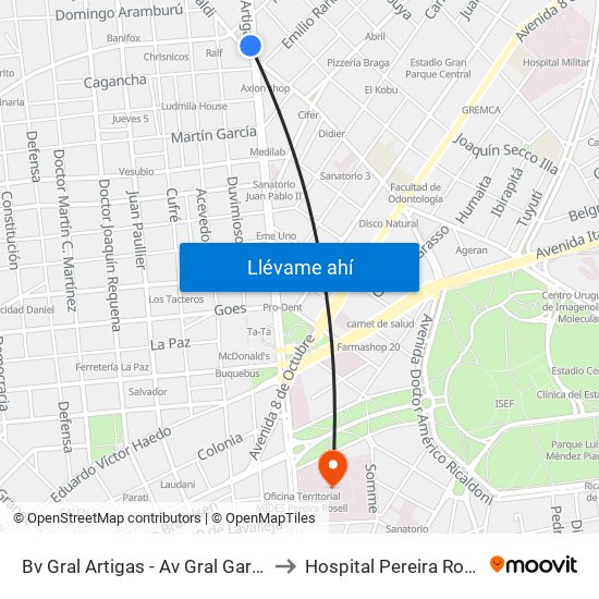 Bv Gral Artigas - Av Gral Garibaldi to Hospital Pereira Rossell map