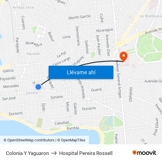 Colonia Y Yaguaron to Hospital Pereira Rossell map