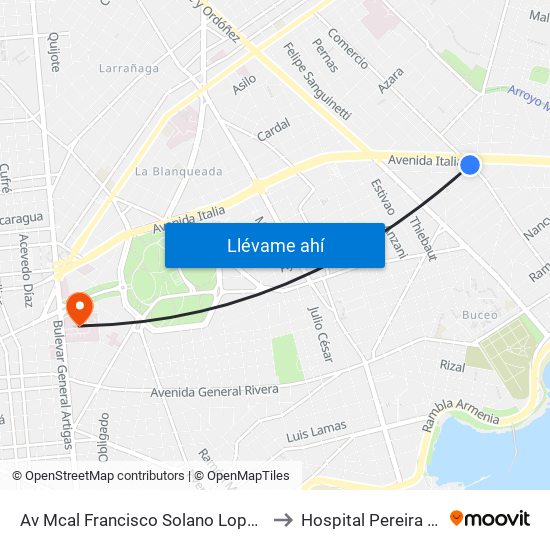 Av Mcal Francisco Solano Lopez - Av Italia to Hospital Pereira Rossell map