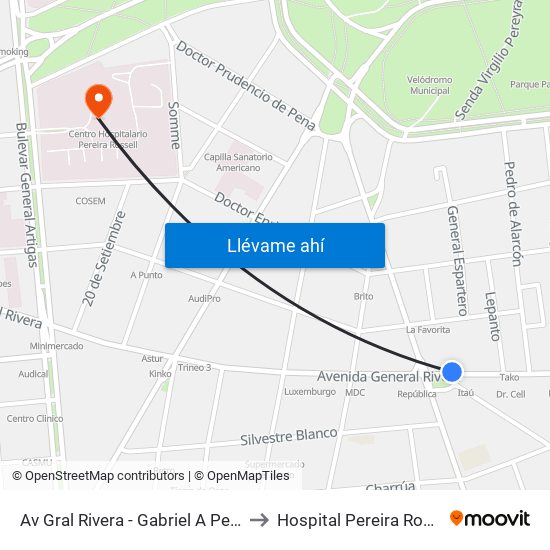 Av Gral Rivera - Gabriel A Pereira to Hospital Pereira Rossell map